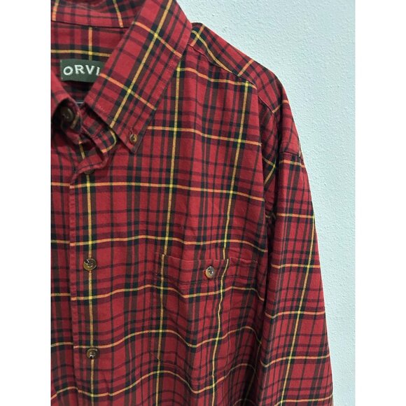 Orvis Red Black Plaid Long Sleeve Button Up Shirt Sz XXL Wool Career Western - Picture 4 of 10